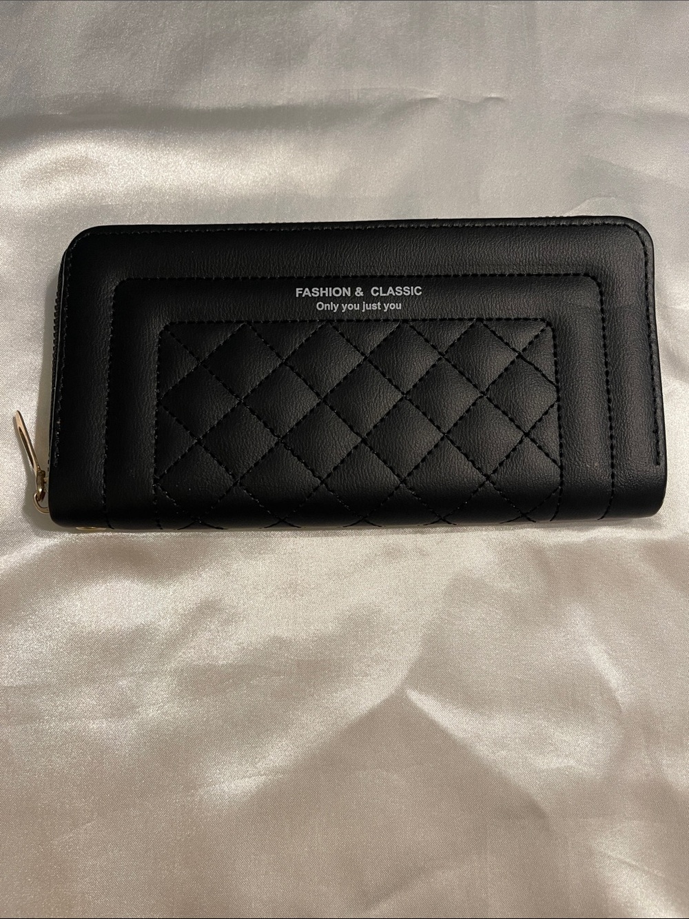 Black Quilted Zip Wallet